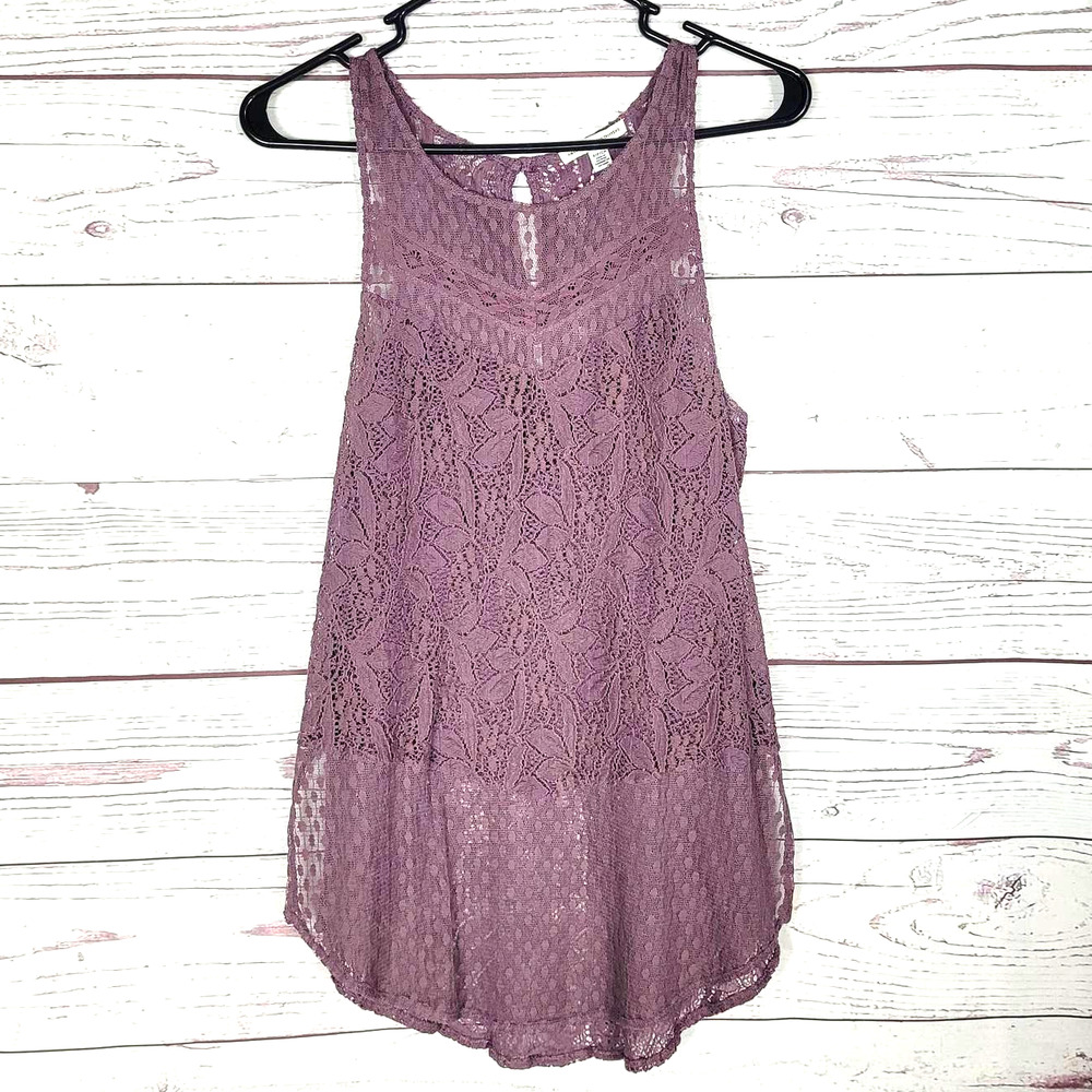 American Eagle Outfitters Purple Floral Crochet Tank Blouse Womans Size Small